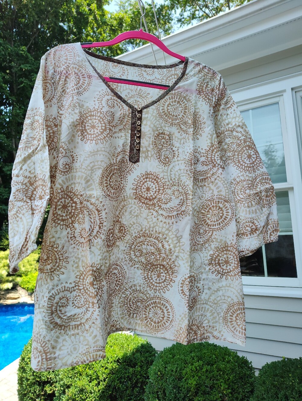 Women's Cream Brown Printed Tunic Top
